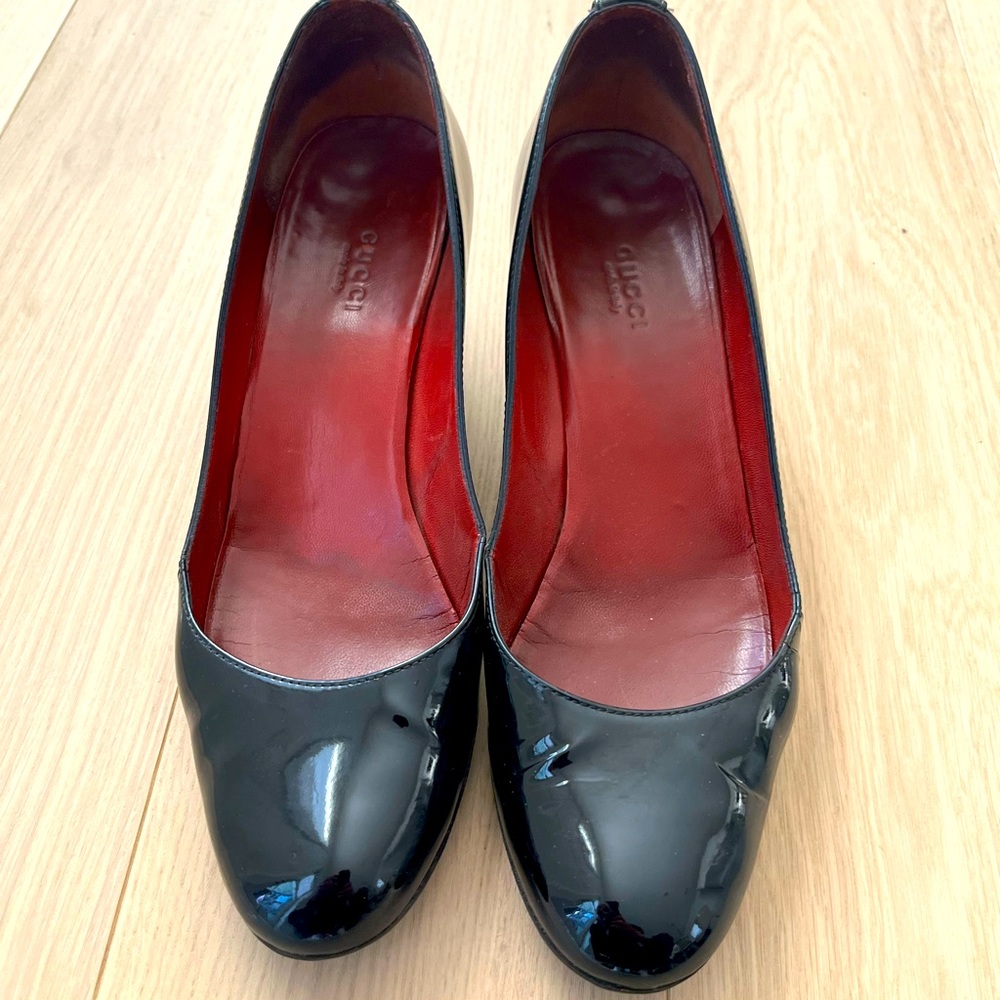 Authentic Gucci Black Patent wedge